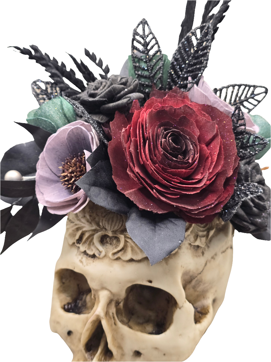 Embossed Skull with Roses and Poppies