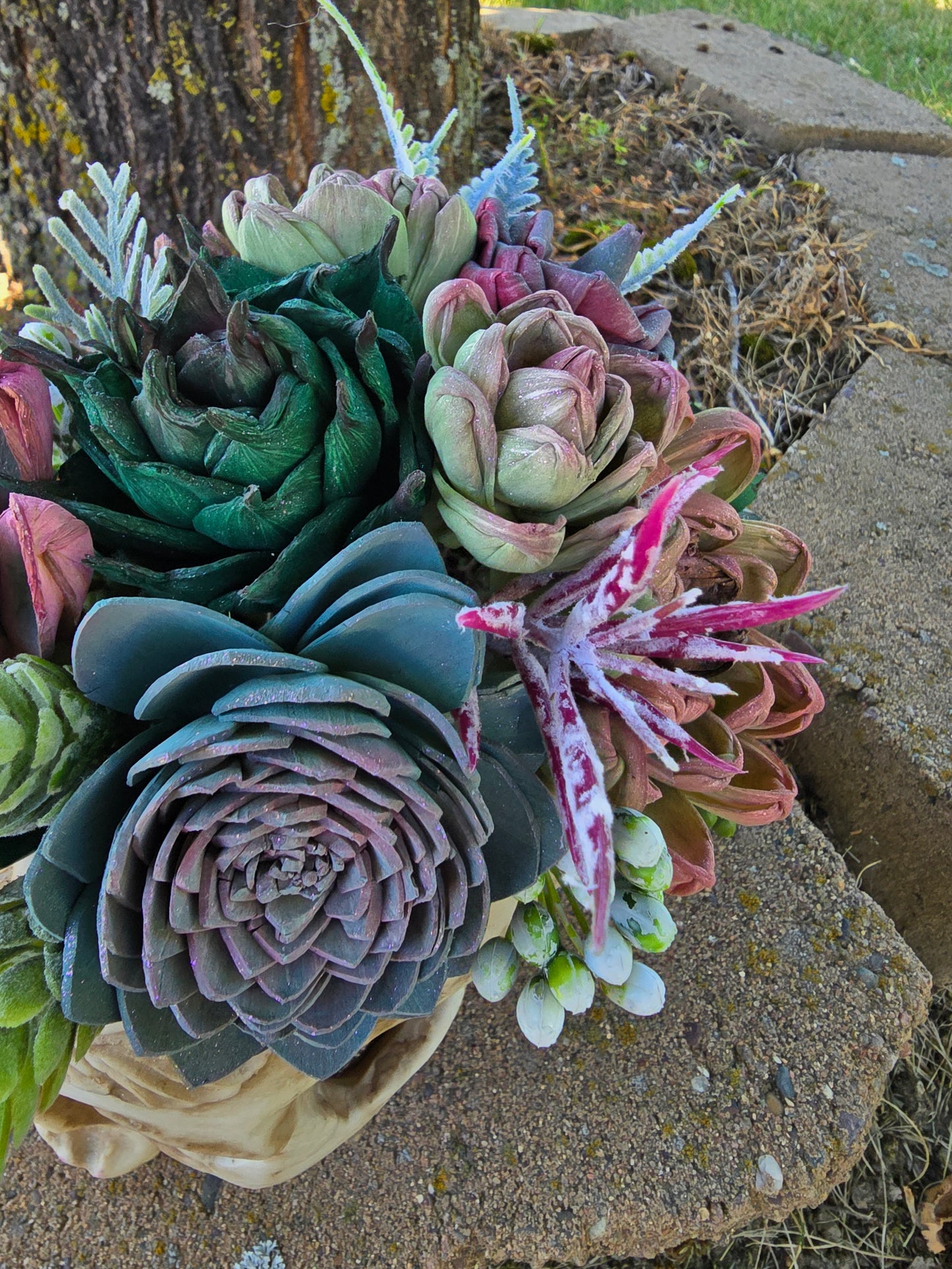 Embossed Skull with Succulents
