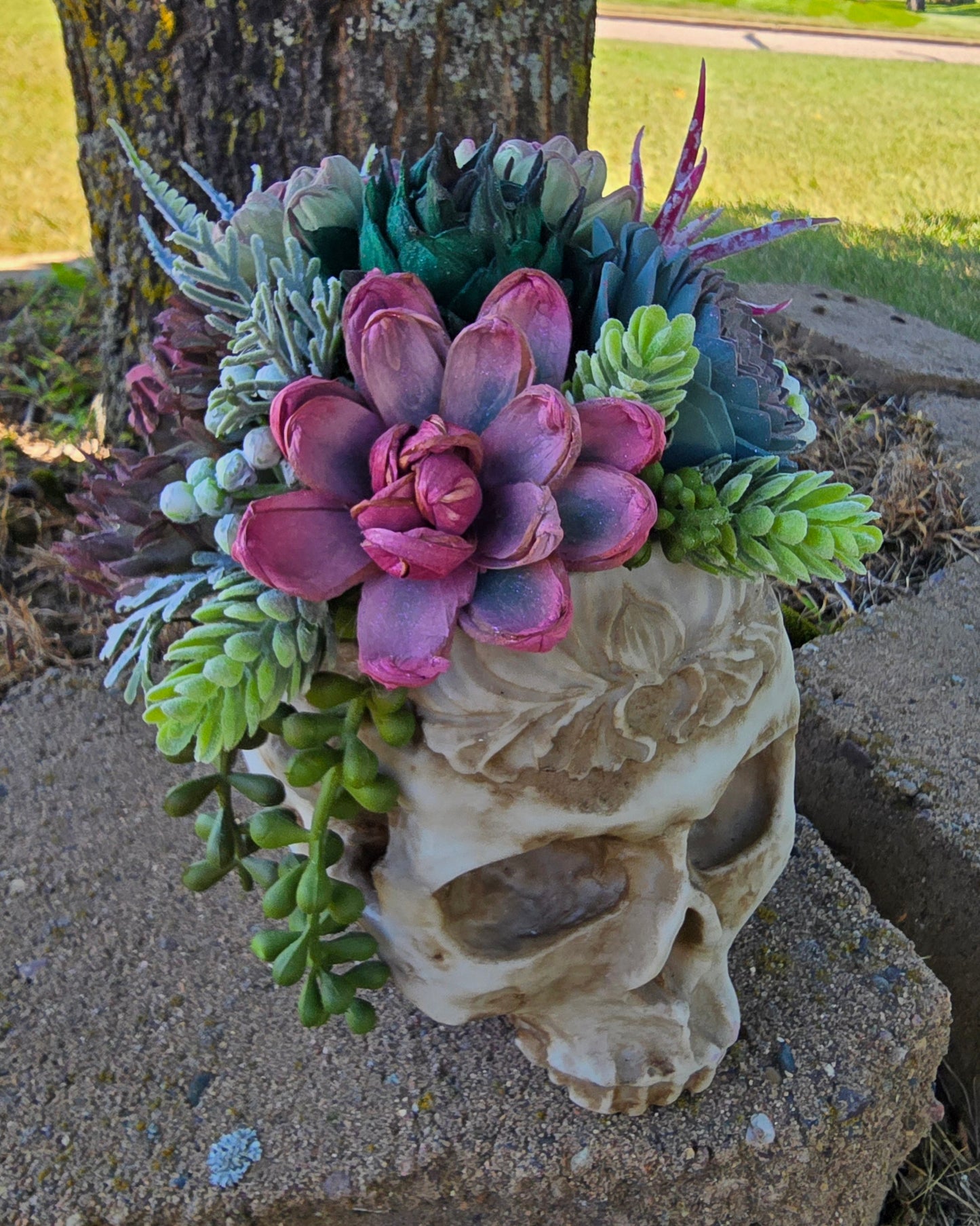 Embossed Skull with Succulents
