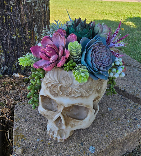 Embossed Skull with Succulents